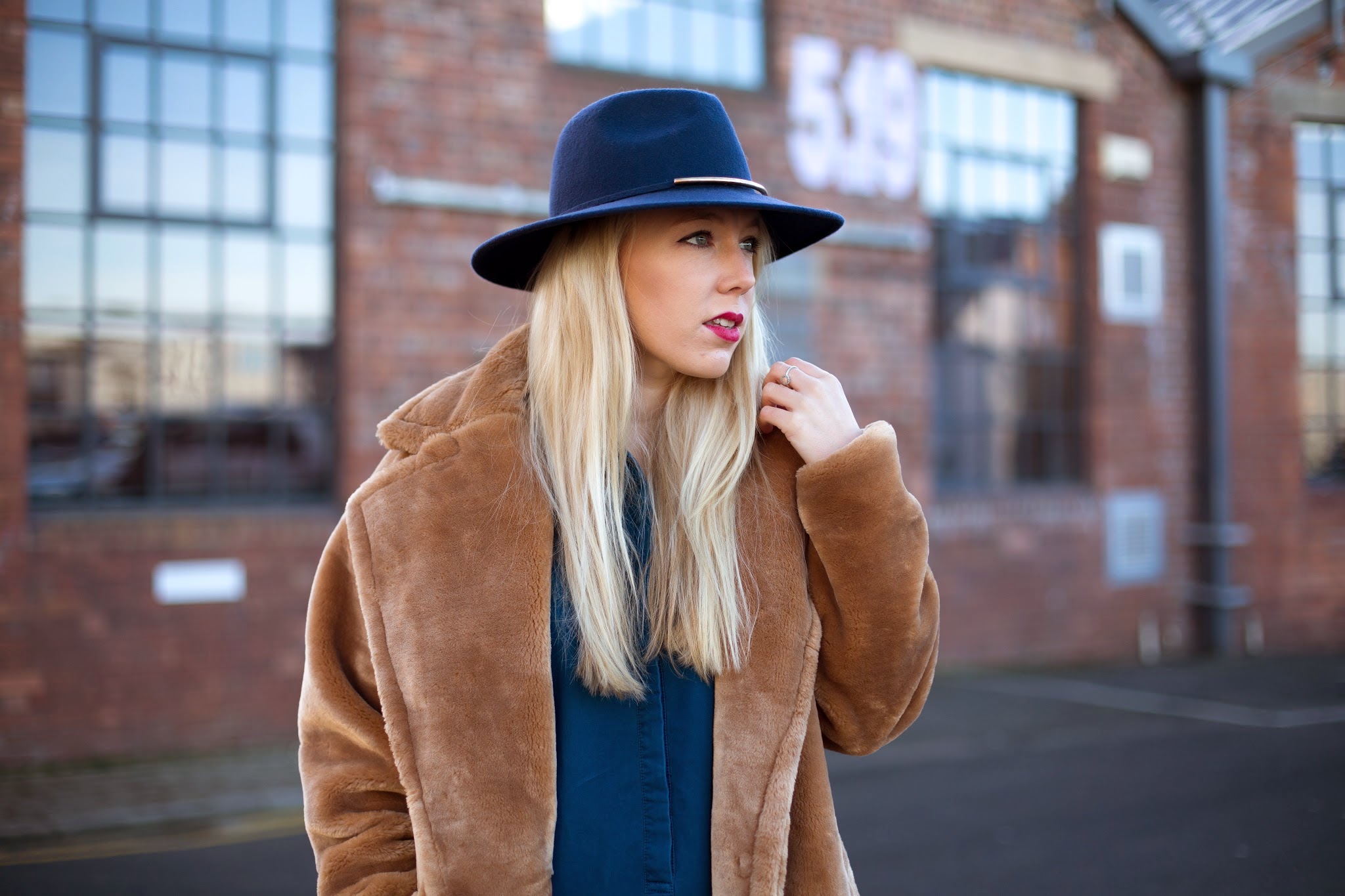 Reiss Zelda navy embellished trilby hat