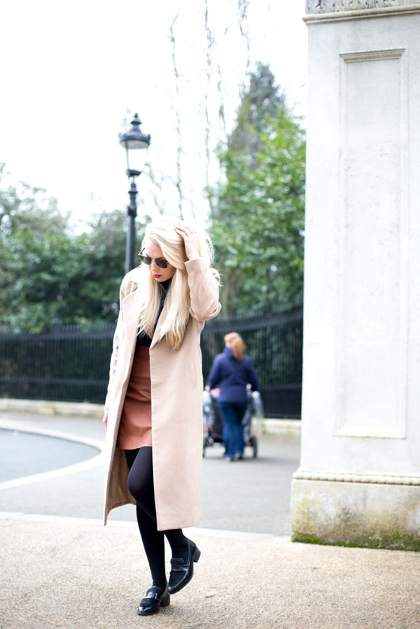 LEATHER SKIRT AND CAMEL COAT