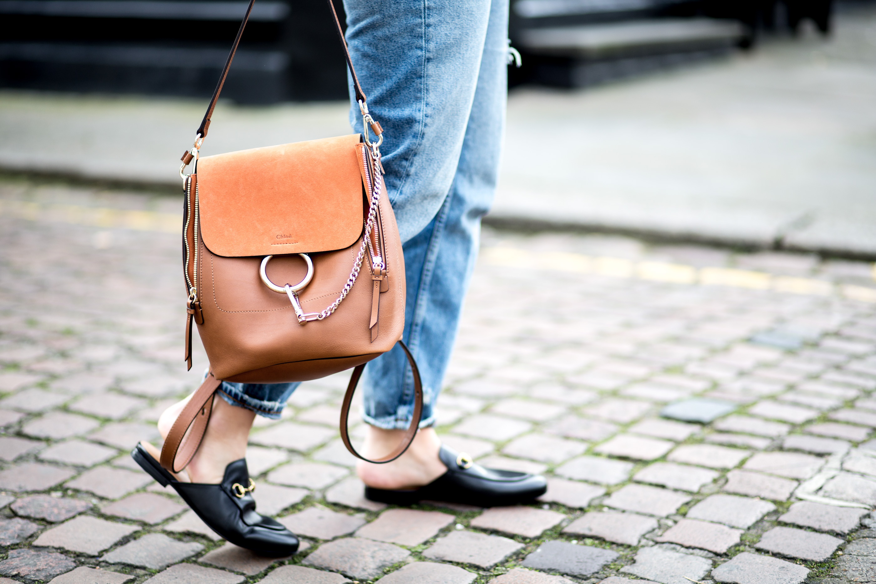 mediamarmalade | chloe faye backpack | whistles suede jacket | gucci princetown loafers