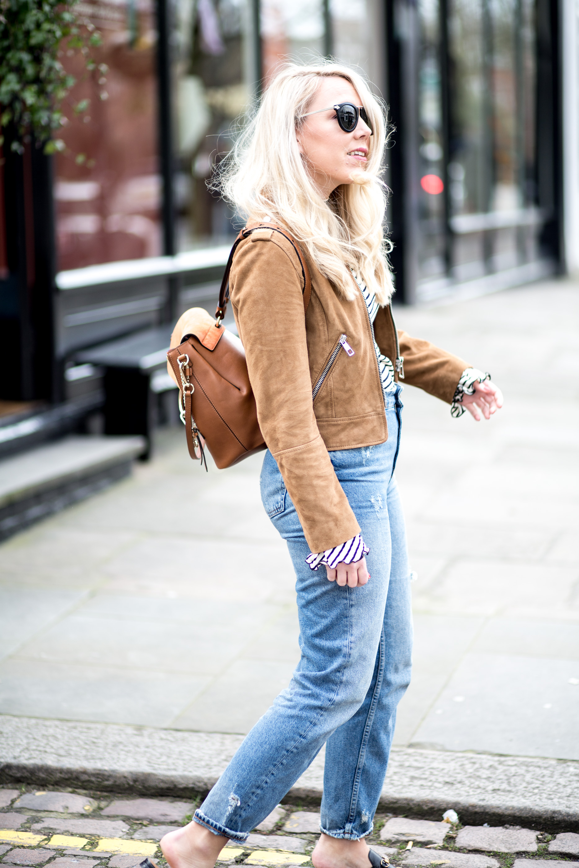 mediamarmalade | chloe faye backpack | whistles suede jacket | gucci princetown loafers