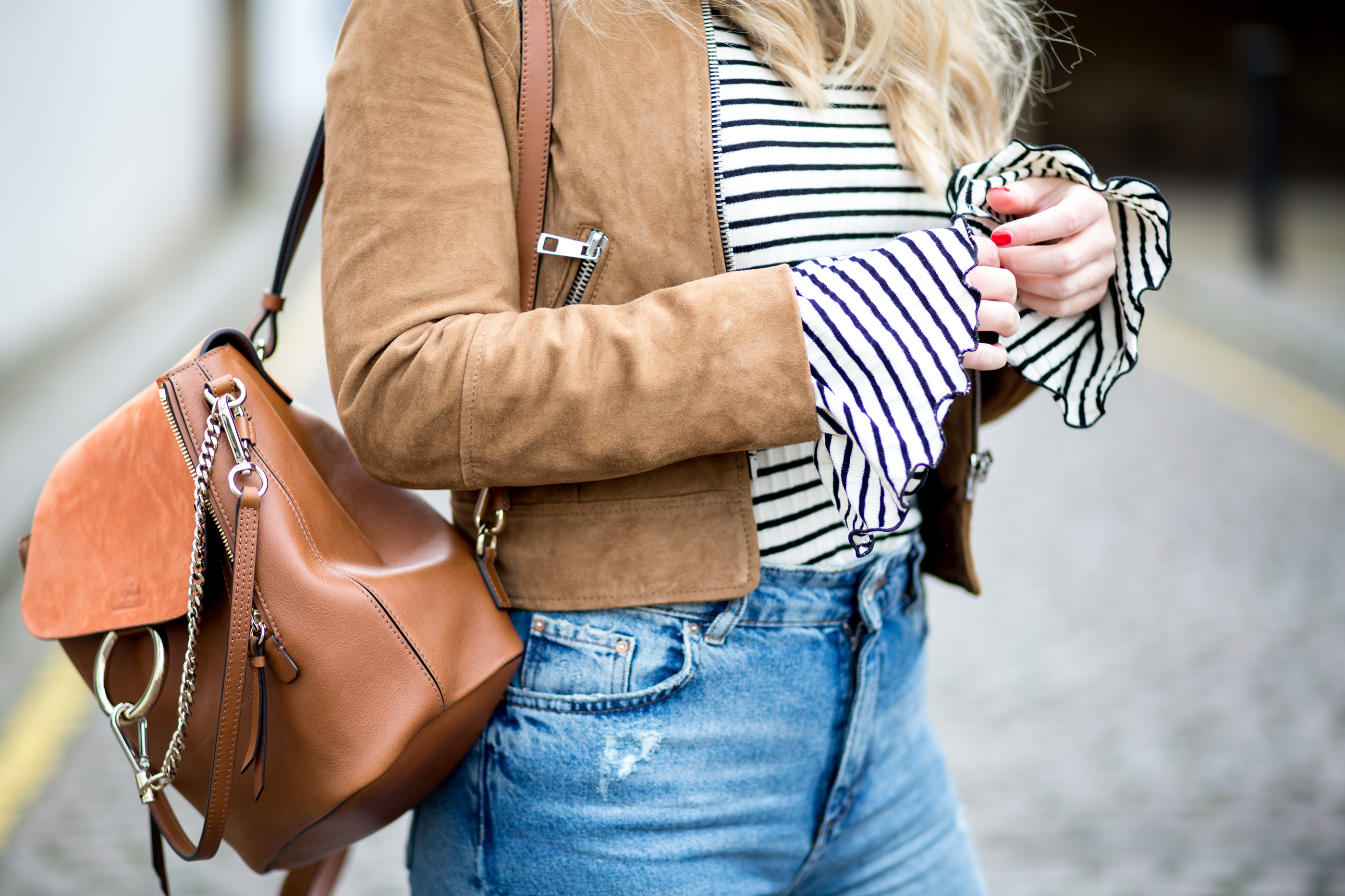 mediamarmalade | chloe faye backpack | whistles suede jacket | gucci princetown loafers