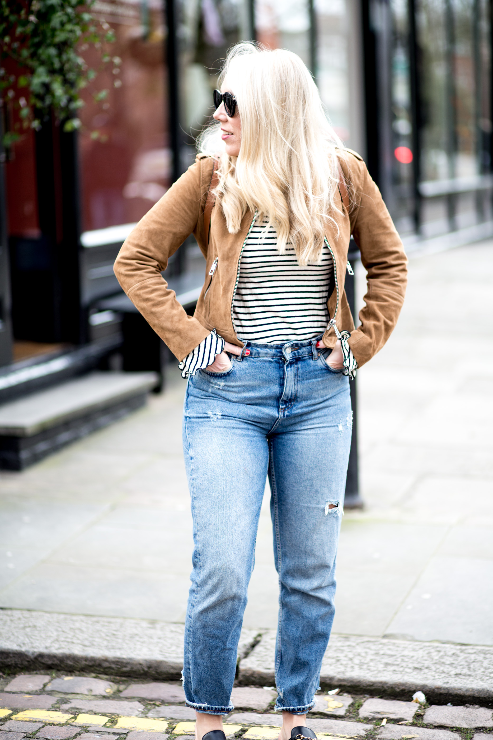 mediamarmalade | chloe faye backpack | whistles suede jacket | gucci princetown loafers