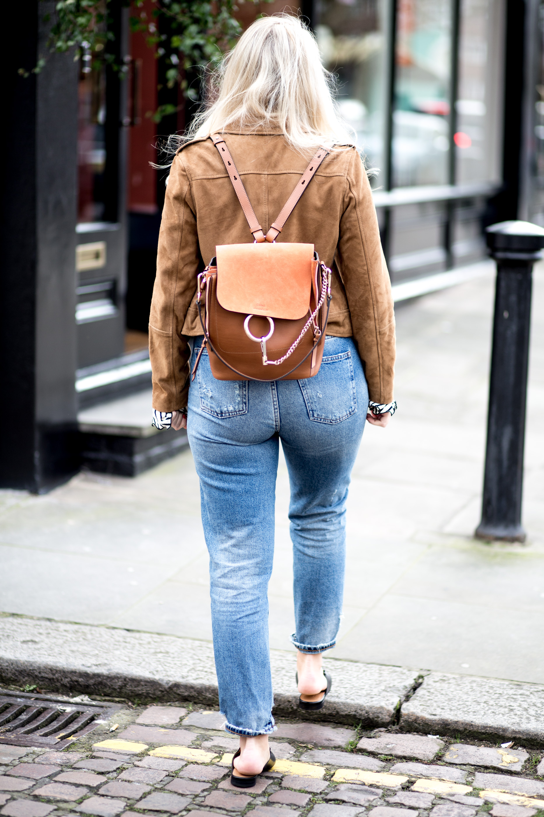 mediamarmalade | chloe faye backpack | whistles suede jacket | gucci princetown loafers
