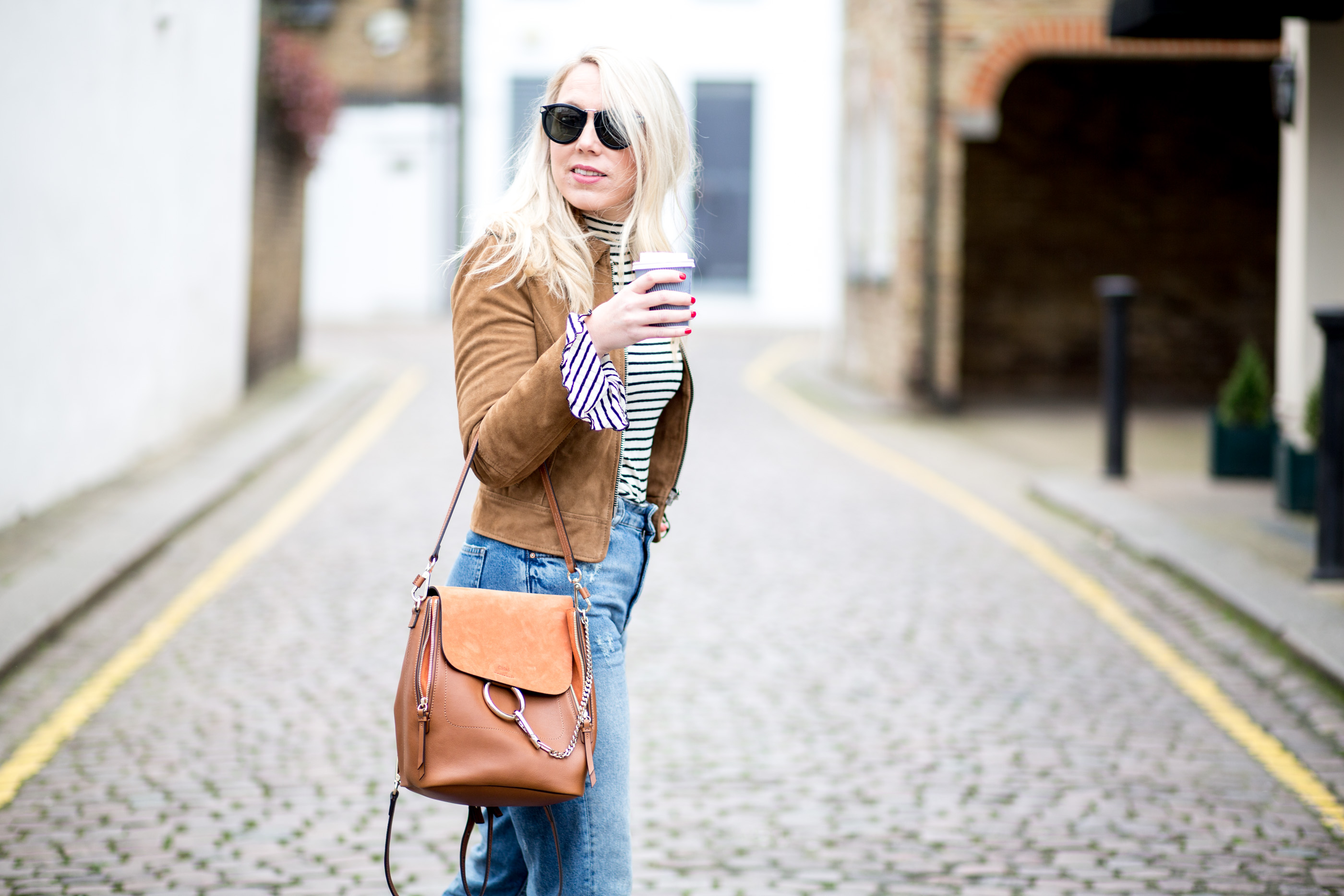 mediamarmalade | chloe faye backpack | whistles suede jacket | gucci princetown loafers