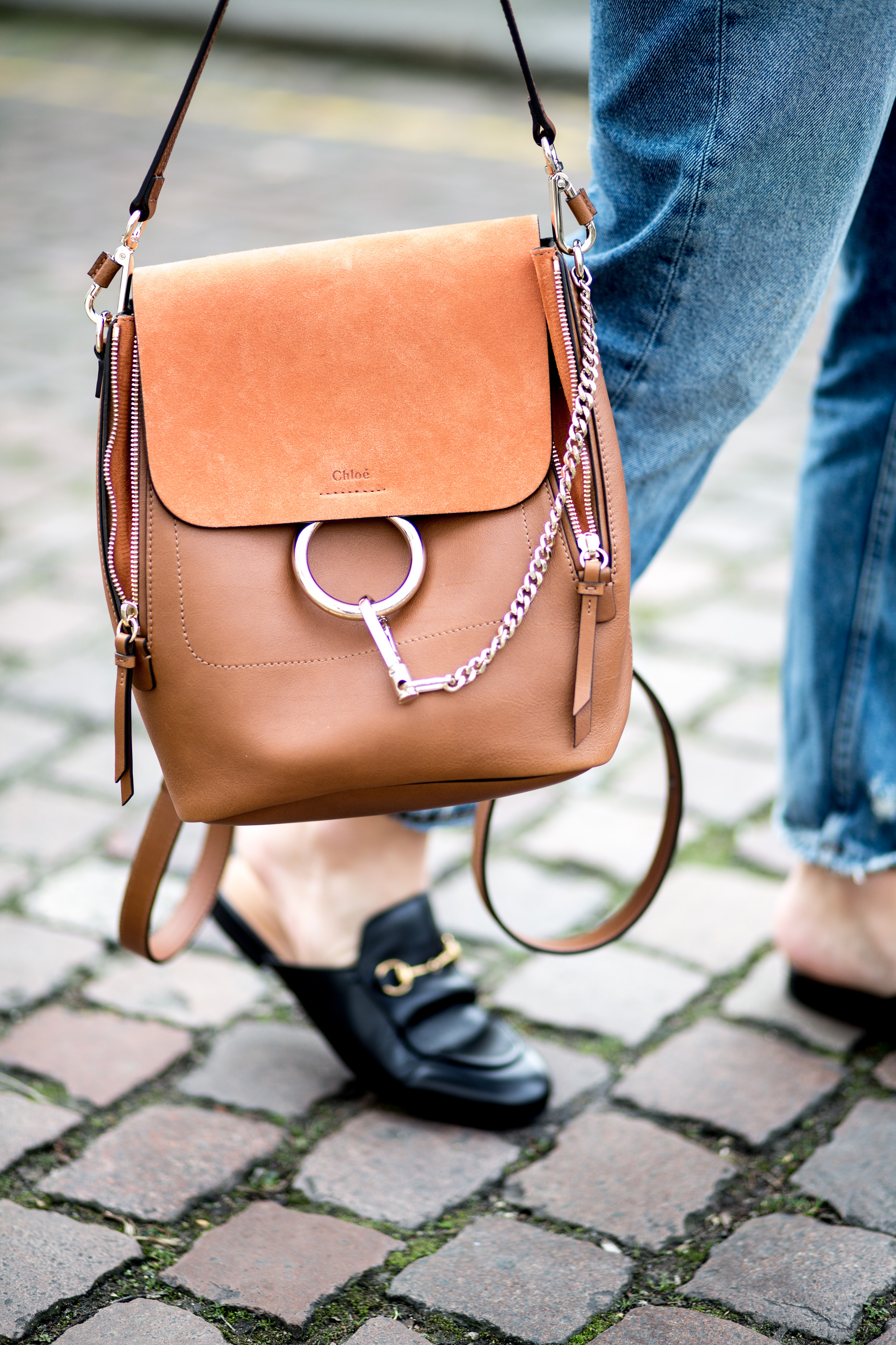 mediamarmalade | chloe faye backpack | whistles suede jacket | gucci princetown loafers