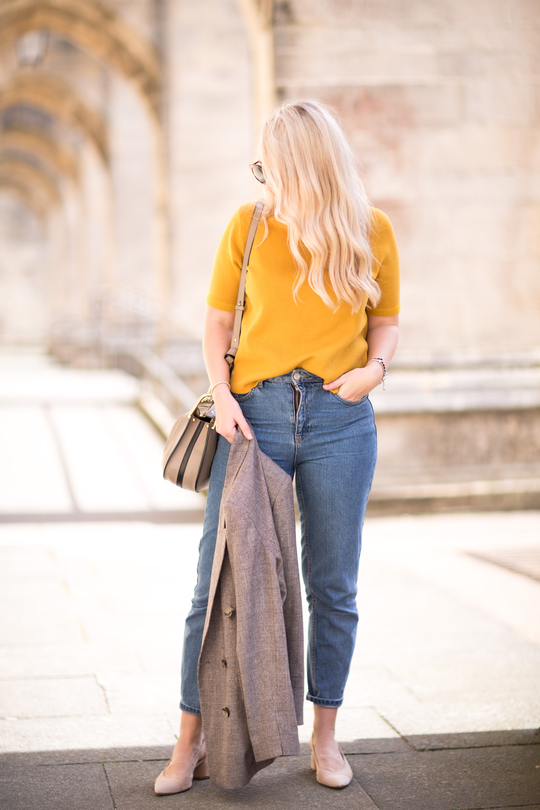 mustard blouse outfit